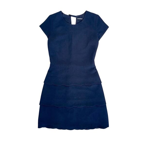 RALPH LAUREN CLUB MONACO Women’s Navy Tiered Scalloped Mini Crew Neck Dress - Picture 2 of 12